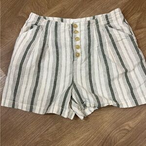 Anthropologie Green Striped High Waist Shorts